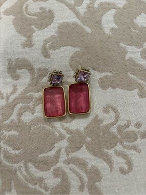 J. Crew Gold-Trim Raspberry Drop Earrings with Lilac Stone